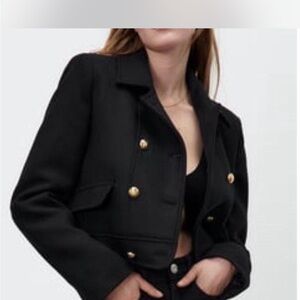 Zara Black Cropped Military Jacket with Gold Buttons